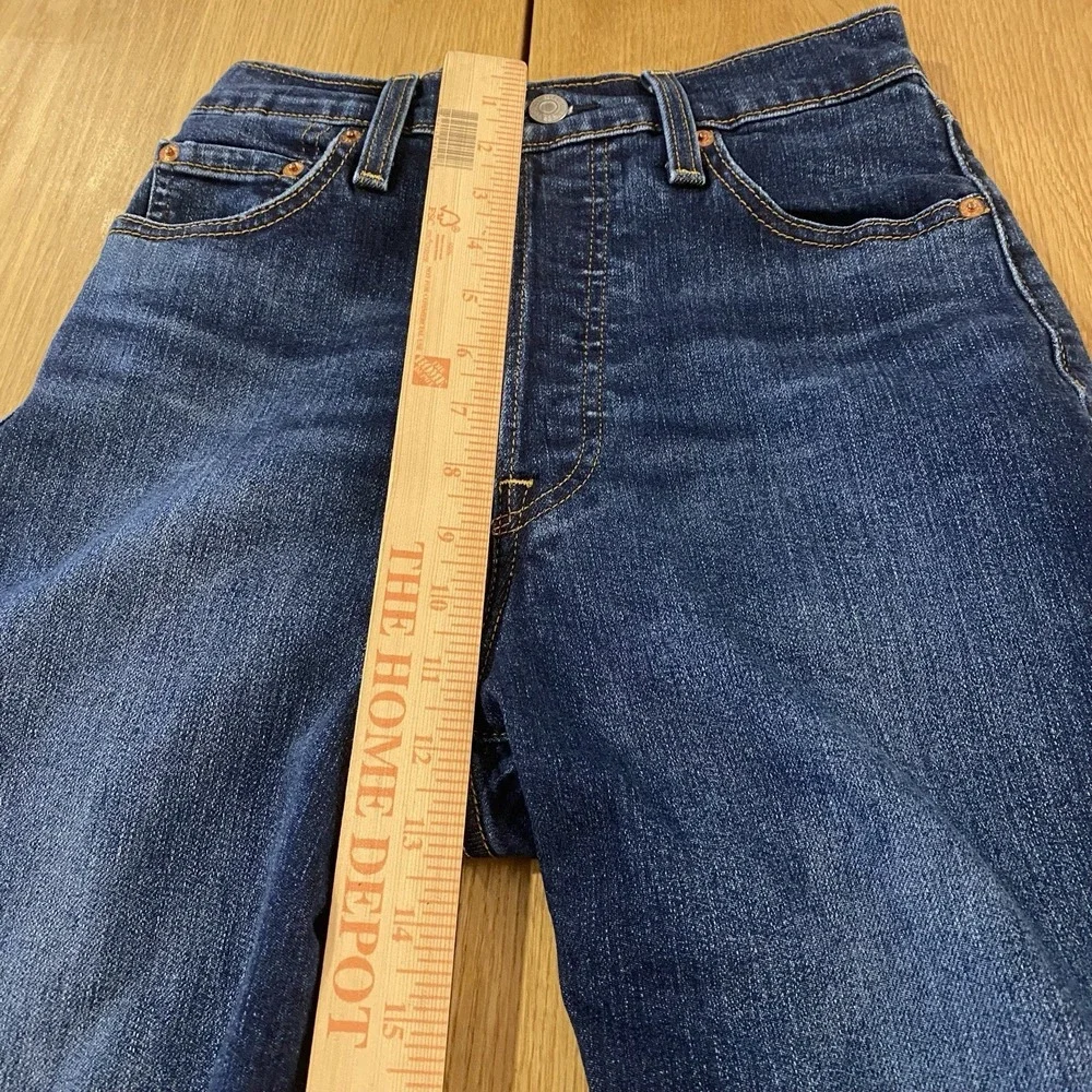 Levi's Jeans Ribcage Straight Ankle Women's 24 Dark Button Fly Stretch Raw Hem‎